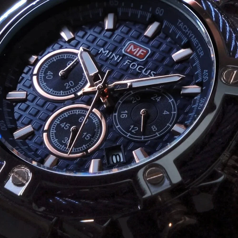 Stainless Steel Chronograph Watch with Luminous Hands, Water Resistant